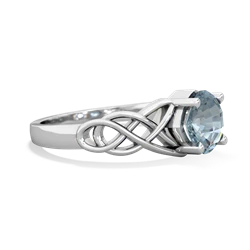 Aquamarine Checkerboard Cushion Celtic Knot 14K White Gold ring R5000