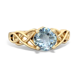 Aquamarine Checkerboard Cushion Celtic Knot 14K Yellow Gold ring R5000