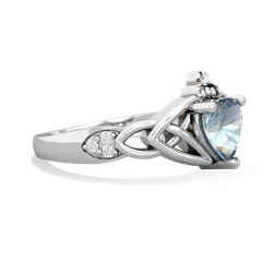 Aquamarine Claddagh Celtic Knot Diamond 14K White Gold ring R5001