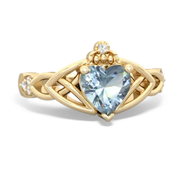 Aquamarine Claddagh Celtic Knot Diamond 14K Yellow Gold ring R5001