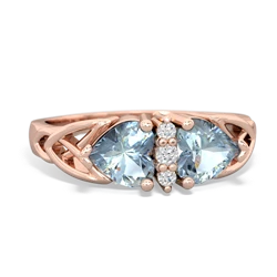 Aquamarine Celtic Knot Double Heart 14K Rose Gold ring R5040