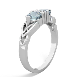 Aquamarine Celtic Knot Double Heart 14K White Gold ring R5040