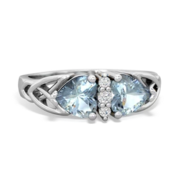 Aquamarine Celtic Knot Double Heart 14K White Gold ring R5040