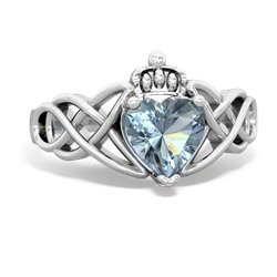 Aquamarine Claddagh Celtic Knot 14K White Gold ring R2367