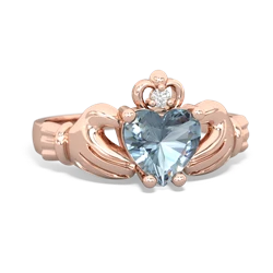 Aquamarine Claddagh Diamond Crown 14K Rose Gold ring R2372