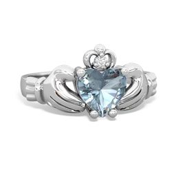 Aquamarine Claddagh Diamond Crown 14K White Gold ring R2372