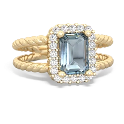 Thumbnail for Aquamarine Rope Split Band 14K Yellow Gold ring R2628 - top view