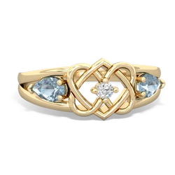 Aquamarine Hearts Intertwined 14K Yellow Gold ring R5880