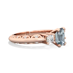 Aquamarine Art Deco Diamond 7X5 Emerald-Cut Engagement 14K Rose Gold ring R20017EM