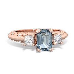 Aquamarine Art Deco Diamond 7X5 Emerald-Cut Engagement 14K Rose Gold ring R20017EM