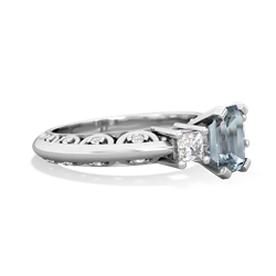 Aquamarine Art Deco Diamond 7X5 Emerald-Cut Engagement 14K White Gold ring R20017EM