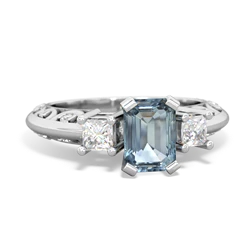 Aquamarine Art Deco Diamond 7X5 Emerald-Cut Engagement 14K White Gold ring R20017EM