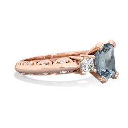 Aquamarine Art Deco Diamond 8X6 Emerald-Cut Engagement 14K Rose Gold ring R20018EM