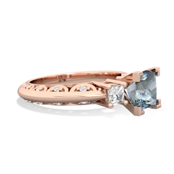 Aquamarine Art Deco Diamond Engagement 6Mm Princess 14K Rose Gold ring R2001