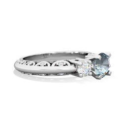 Aquamarine Art Deco Diamond 6Mm Round Engagment 14K White Gold ring R2003