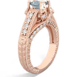 Aquamarine Antique Style Milgrain Diamond 14K Rose Gold ring R2028