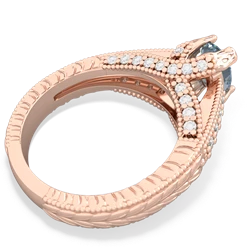 Aquamarine Antique Style Milgrain Diamond 14K Rose Gold ring R2028