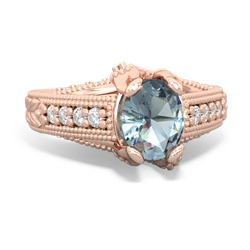 Aquamarine Antique Style Milgrain Diamond 14K Rose Gold ring R2028