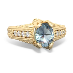 Aquamarine Antique Style Milgrain Diamond 14K Yellow Gold ring R2028