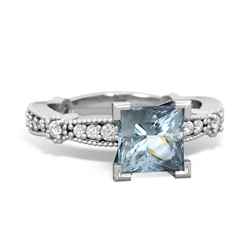 Aquamarine Sparkling Tiara 6Mm Princess 14K White Gold ring R26296SQ