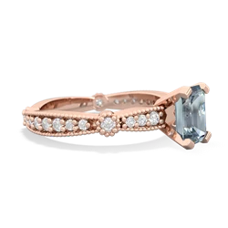 Aquamarine Sparkling Tiara 7X5mm Emerald-Cut 14K Rose Gold ring R26297EM