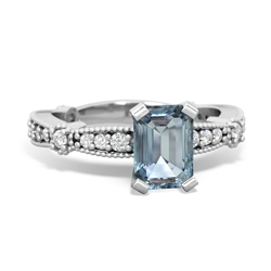 Aquamarine Sparkling Tiara 7X5mm Emerald-Cut 14K White Gold ring R26297EM