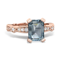 Aquamarine Sparkling Tiara 8X6 Emerald-Cut 14K Rose Gold ring R26298EM