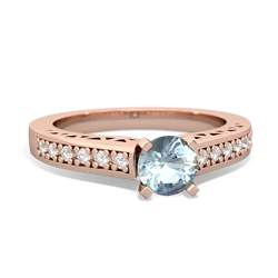 Aquamarine Art Deco Engagement 5Mm Round 14K Rose Gold ring R26355RD