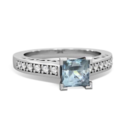 Aquamarine Art Deco Engagement 5Mm Square 14K White Gold ring R26355SQ