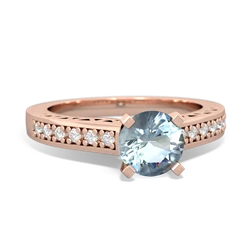 Aquamarine Art Deco Engagement 6Mm Round 14K Rose Gold ring R26356RD