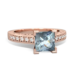 Aquamarine Art Deco Engagement 6Mm Princess 14K Rose Gold ring R26356SQ