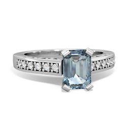 Aquamarine Art Deco Engagement 7X5mm Emerald-Cut 14K White Gold ring R26357EM