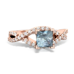 Aquamarine Diamond Twist 5Mm Square Engagment  14K Rose Gold ring R26405SQ