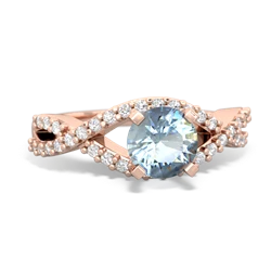 Aquamarine Diamond Twist 6Mm Round Engagment  14K Rose Gold ring R26406RD