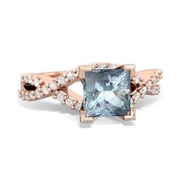 Aquamarine Diamond Twist 6Mm Princess Engagment  14K Rose Gold ring R26406SQ