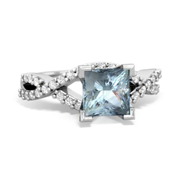 Aquamarine Diamond Twist 6Mm Princess Engagment  14K White Gold ring R26406SQ