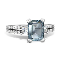 Aquamarine Classic 8X6mm Emerald-Cut Engagement 14K White Gold ring R26438EM