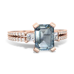 Aquamarine Classic 8X6mm Emerald-Cut Engagement 14K Rose Gold ring R26438EM