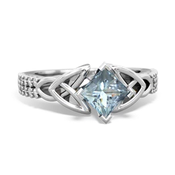 Aquamarine Celtic Knot 5Mm Square Engagement 14K White Gold ring R26445SQ