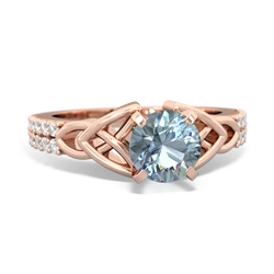 Aquamarine Celtic Knot 6Mm Round Engagement 14K Rose Gold ring R26446RD