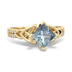 Aquamarine Celtic Knot 6Mm Princess Engagement 14K Yellow Gold ring R26446SQ