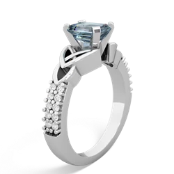 Aquamarine Celtic Knot 7X5 Emerald-Cut Engagement 14K White Gold ring R26447EM