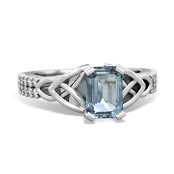 Aquamarine Celtic Knot 7X5 Emerald-Cut Engagement 14K White Gold ring R26447EM