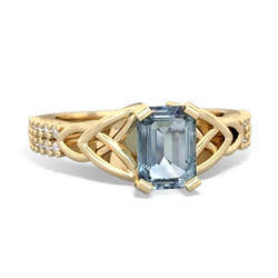 Aquamarine Celtic Knot 7X5 Emerald-Cut Engagement 14K Yellow Gold ring R26447EM