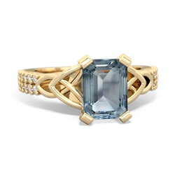 Aquamarine Celtic Knot 8X6 Emerald-Cut Engagement 14K Yellow Gold ring R26448EM