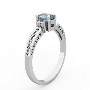 Aquamarine Filligree Scroll Oval 14K White Gold ring R0812