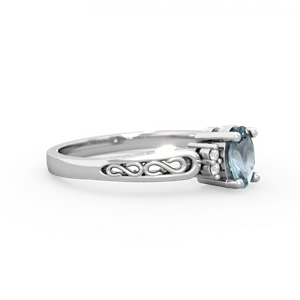 Aquamarine Filligree Scroll Oval 14K White Gold ring R0812