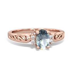 Aquamarine Filligree Scroll Oval 14K Rose Gold ring R0812