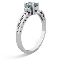 Aquamarine Filligree Scroll Oval 14K White Gold ring R0812