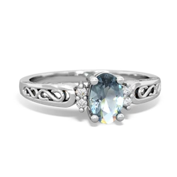 Aquamarine Filligree Scroll Oval 14K White Gold ring R0812